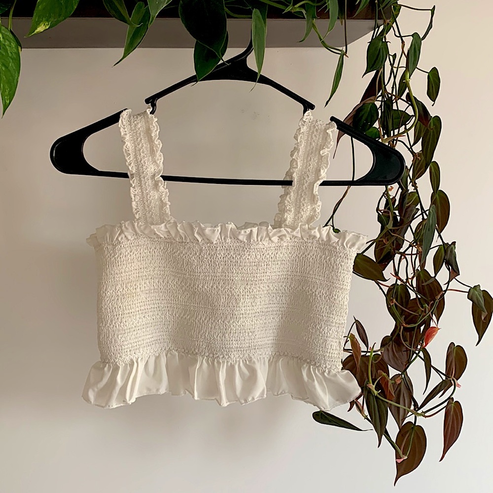 White ruffled crop top